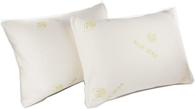 CHILIMILII Natural Aloe Vera Memory Foam Pillows, Orthopedic Anti Mite Pillows, Extra Fill Memory Foam Pillows for neck & Body Support, Anti Allergenic (PACK OF 2)
