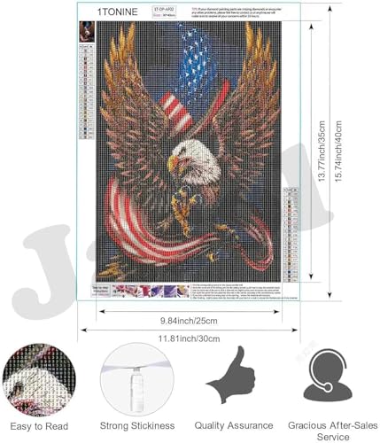 Image of Jasol Diamond Painting Kit, 40x30 Cms, Full Drill, 5D Crystals, Home Wall Decor Gift Set (USA Flag with Eagle M45622)