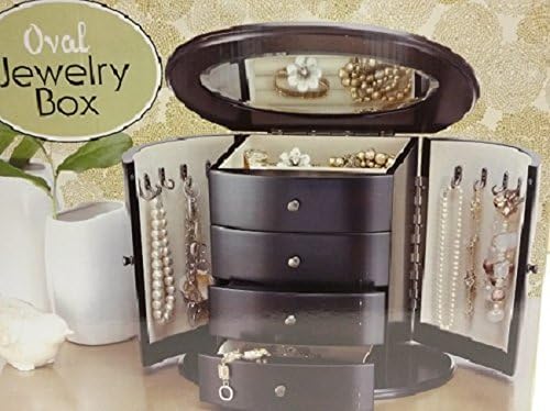 Large Wooden Keepsake Oval Mirrored Jewelry Box/Case/Organizer/Armoire