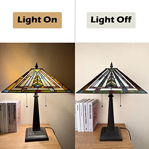 Cotoss CB164354TL Tiffany Table Lamp 16 Inch Wide Handmade Stained Glass Lamp Shade 2 Light Mission Style Vintage Table Lamp thumb #6