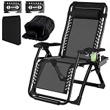 Fiutazge Silla Gravedad Cero Tumbonas Jardín Exterior Plegables Negras 72cm, Reposapiés y Funda Protectora para Terraza Piscina Camping