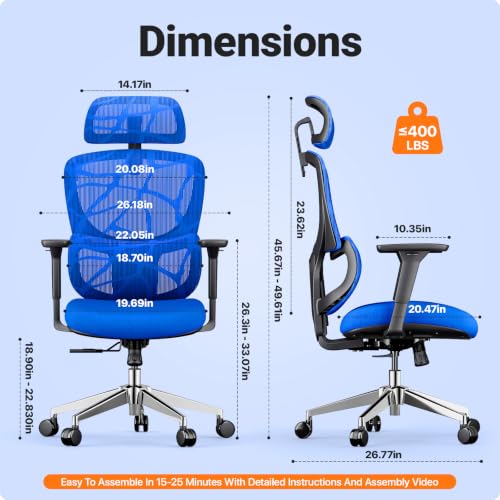Image of Jacia House Big & Tall Ergonomic Office Chair with Lumbar Support | Breathable Mesh Back, 135 Recline, 360 Swivel, Sliding Seat, 2D Removable Headrest, 4D Armrest for Home Office & Gaming