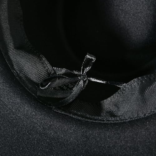 Image of Willheoy Classic Western Cowboy Hat Cowgirl Hat Unisex Men's & Women's Wide Brim Felt Fedora Hat Flat Top Hat with Buckle Belt, 7 1 /4-7 1 /2, Black 2#