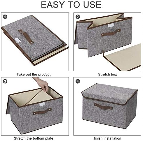 Foldable Storage Box, 2 Pack Storage Bins with Lids and Handles, Home Fabric Storage Baskets Storage Organizers for Clothes, Toys,Quilt, bedroom,Closet1pc small 1pc big (Grey)