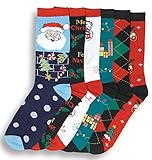 I&S 6 Pairs Christmas Socks, Printed Fun Colorful Festive, Crew Sock Women Colorful Fancy Design Soft (Christmas #1)