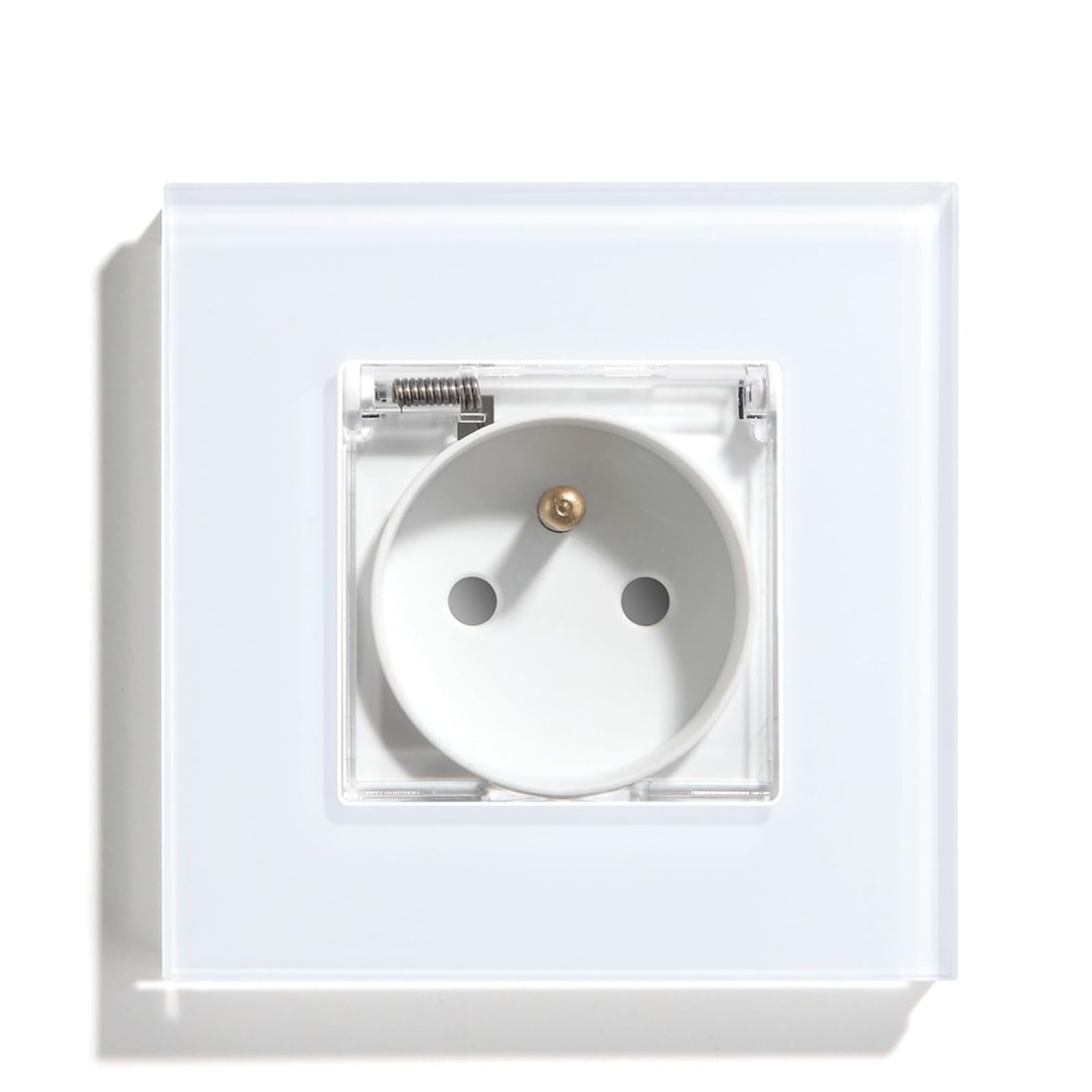 FR Standard Single Socket with Waterproof Cover Double Wall French Outlets Triple Power Plugs 16A Glass Panel 110-250V(Single White)