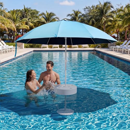 Briwooody 5 ft Floating Pool Umbrella Outdoor Sunshade Umbrella for Inside of Pool with Portable Floating Table Summer Supply for Swimming Pools Beach & Lakes(Classic Styles, Blue)