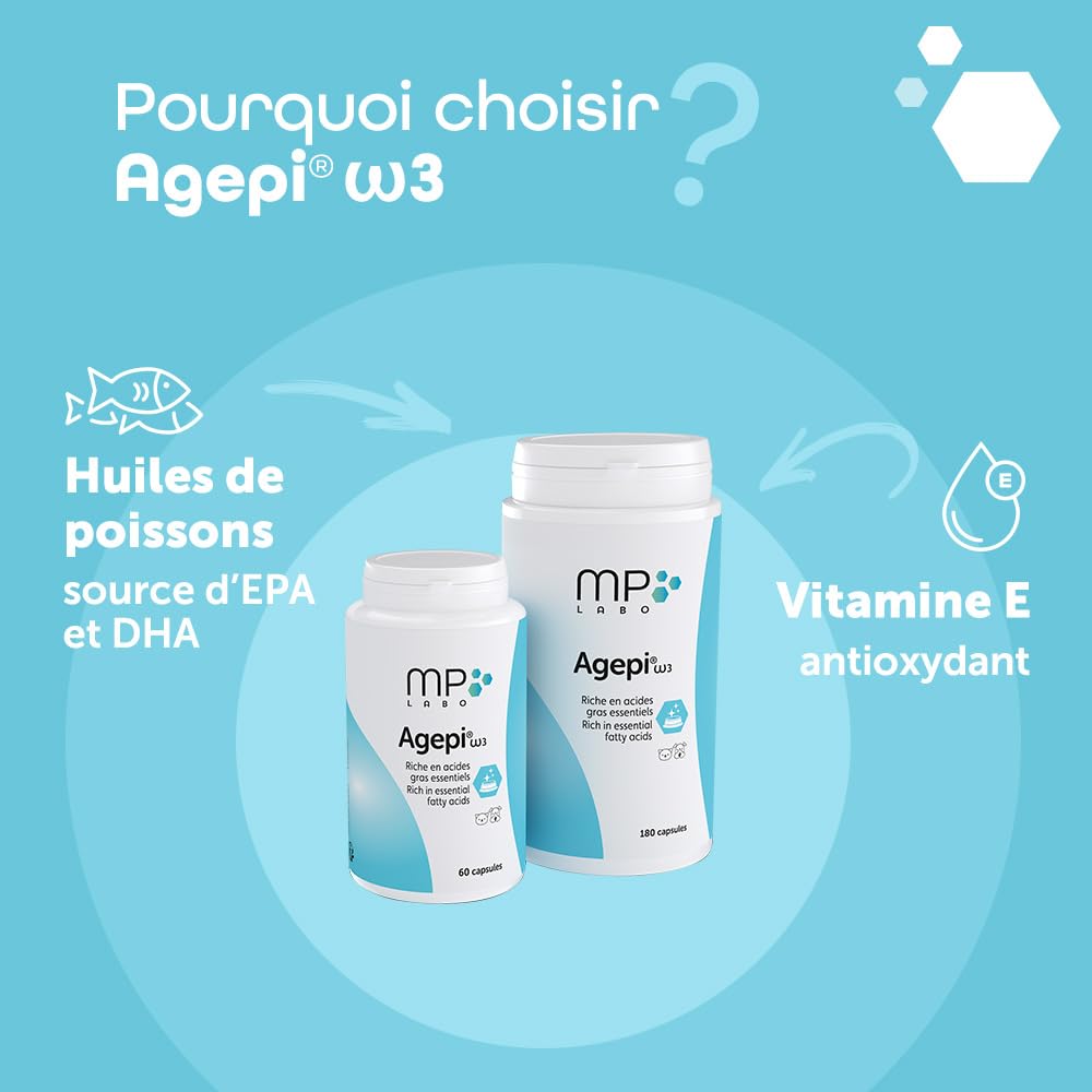 MP Labo Agepi® Omega 3 pour Chien et Chat - Riche en Acides Gras Essentiels (60 Capsules)