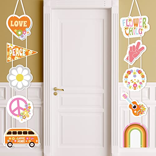 Two Groovy Party Decorations Hippie Door Sign 60s Theme Porch Banner Garland Retro Boho Wall Hanging Photo Prop Backdrop
