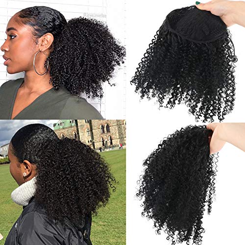 LEOSA Curly Ponytail Natyral Black Draw String Kinky Curly Ponytail African Hair Short Wrap Synthetic Ponytail Extensions