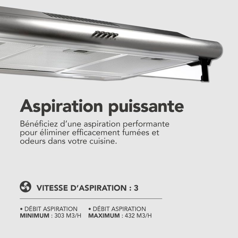 BELDEKO Hotte Casquette 90 cm Inox 420 m3/h 100W - Marque Française