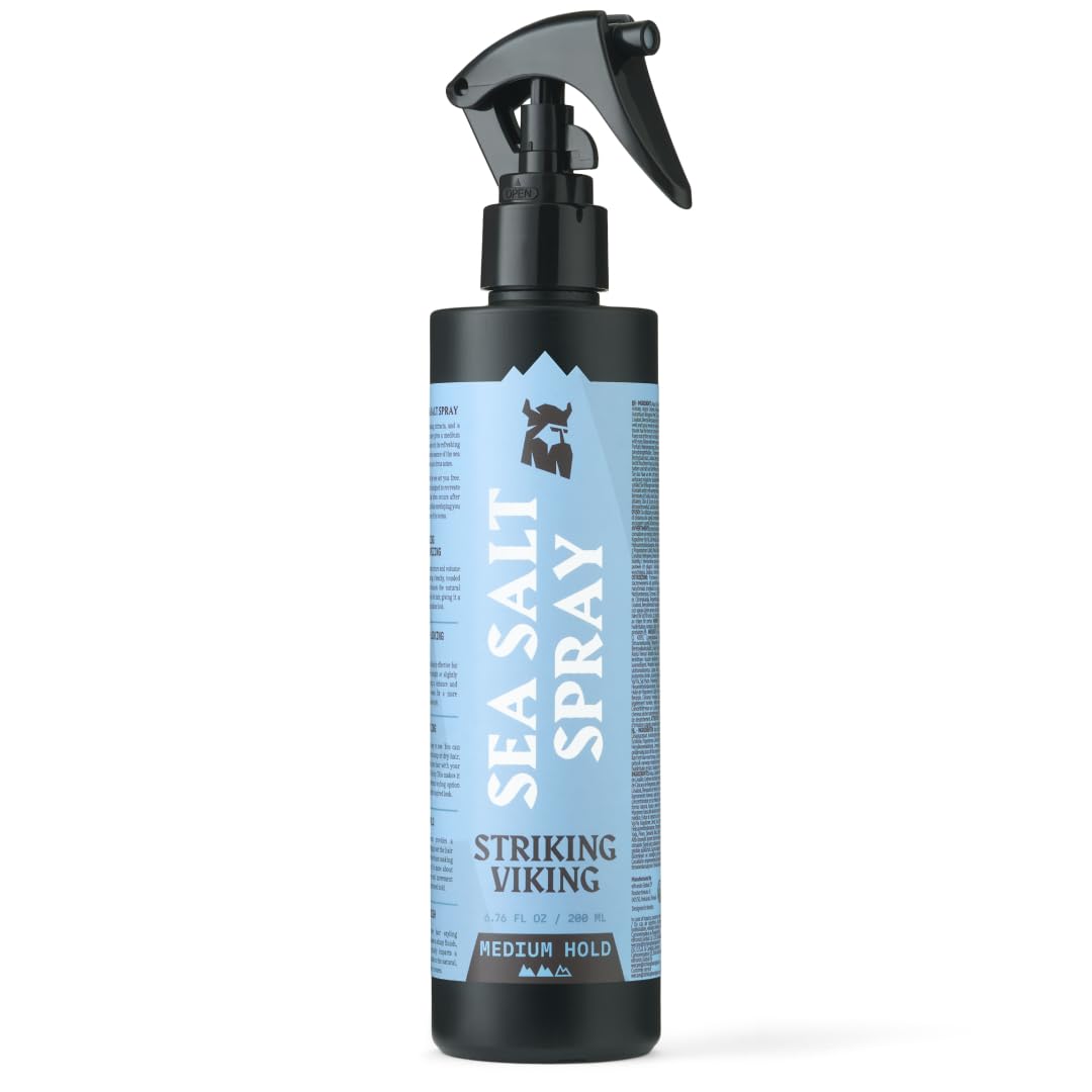 striking viking sea salt spray - 200 ml, blue ocean scent, medium hold - texturizing & volumizing - matte finish & curl enhancing - hair spray for men