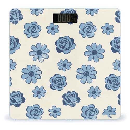 Báscula digital para baño con diseño azul de flores miniatura 1