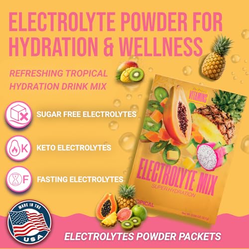 Image of Dr. Price's Vitamins Electrolytes Powder Packets, Tropical, 30 Pack | Sugar Free Hydration, Electrolyte Mix, Sodium, Potassium & 72+ Trace Minerals, Keto Friendly, Made in USA, Doctor-Formulated