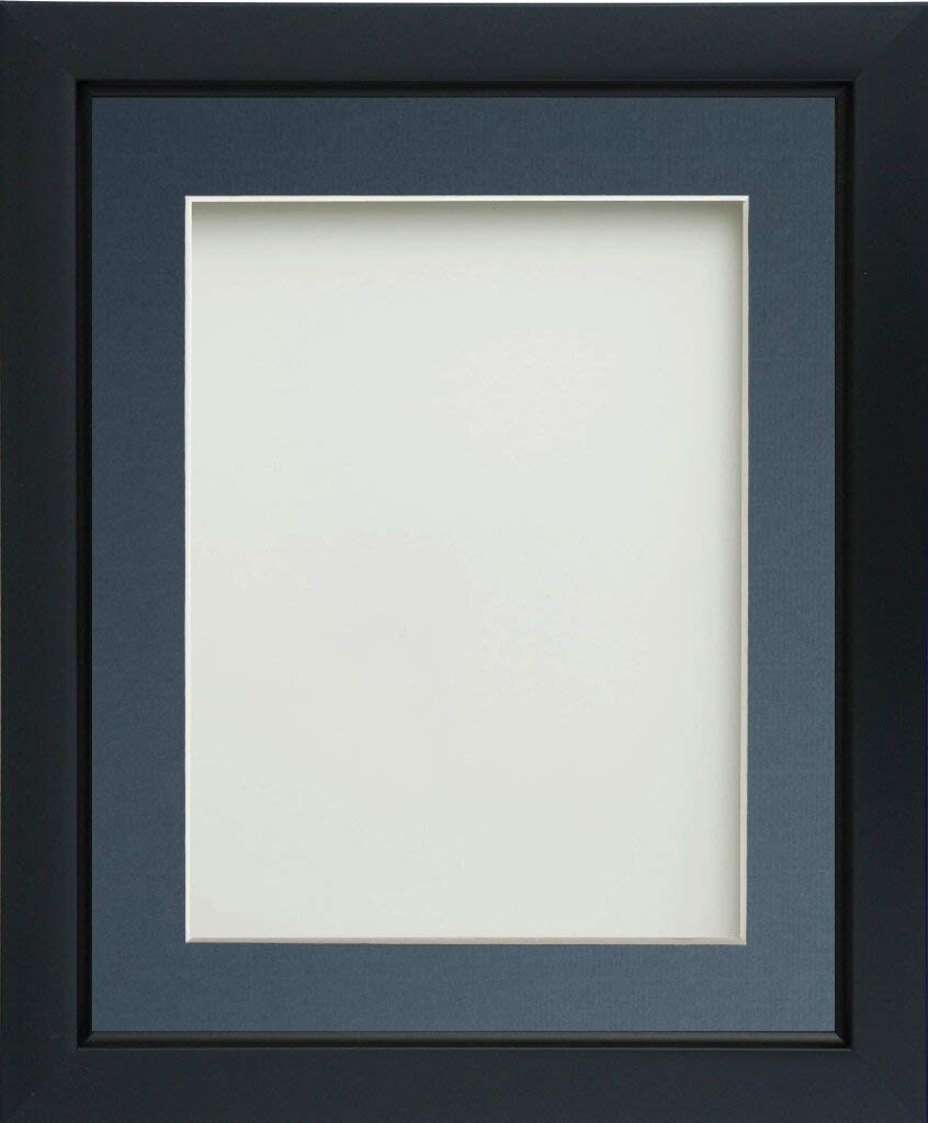 Frame Company Ainsworth Range Black 10x8 inch Picture Photo Frame with Blue Mount for Image 7x5 inch * Choice of Sizes* Fitted with Real Glass