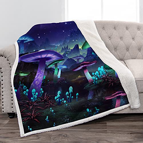 Jekeno Mushroom Blanket Gifts For Women - Unique Presents For Mushroom Lovers Mom Teen Girls Men Kids Birthday Christmas Bedroom Decor Cozy Plush Galaxy Space Fantasy Plant Print Sherpa Throw 50"X60" #TOP19