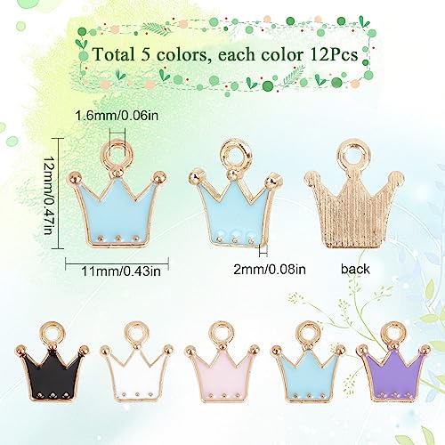 SUNNYCLUE 1 Box 60Pcs 5 Colors Crown Charms Crown Enamel Charm Mini Crown Charm King Colorful Queen Charms for jewellery Making Charms DIY Earrings Bracelet Necklace Crafts Women Adults Gift Decor - Image 2