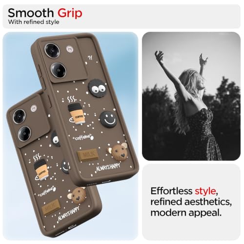 Image of Pikkme Back Cover for Poco M7 Pro 5G | 3D Bear Silicone Cute & Fun Coffee Cartoon | Full Body Protection Bumper Case (Brown)