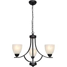 BONLICHT Traditional Chandelier 3 Lights Modern Pendant Light Black with Alabaster Glass Shade, Industrial Vintage Dining Room Lighting Fixtures Hanging Foyer Chandelier Bedroom Entryway Lighting
