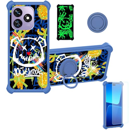 Case Compatible for Oukitel C51 Phone Case Cover [with 1* Tempered Glass Screen Protector][Hard PC + Soft Silicone][Ring Support