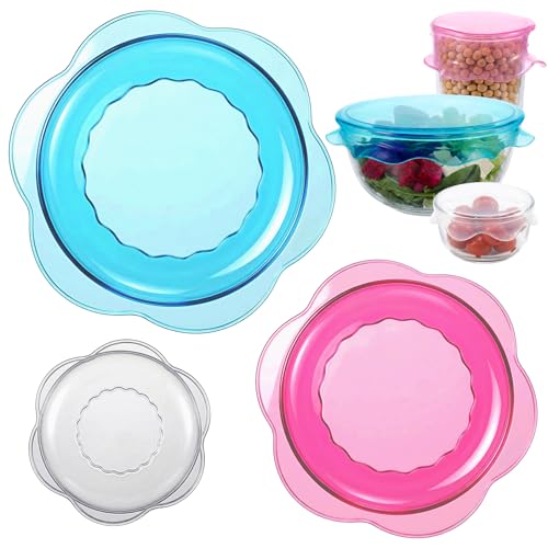 3PCS Silicone Lids Food Covers Reusable Elastic Silicone Stretch Lids for Food Storage for Cups Bowls Jars Microwave & Freezer Safe