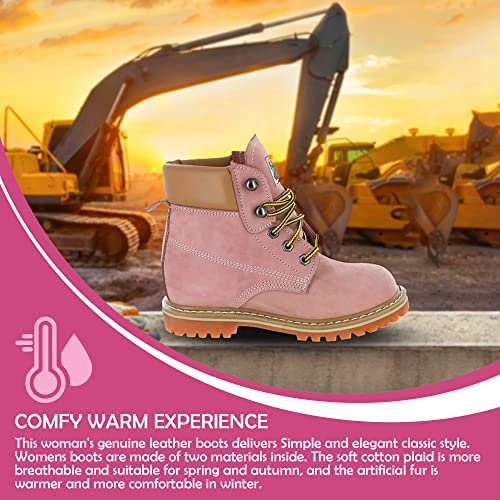 Women’s Work Boots | Waterproof Leather Work Boots for Women | Oil & Slip-Resistant Soft Toe Boots for Women | Premium Nubuck Leather | Lightweight and Comfortable | Pink Leather - 10.5M4