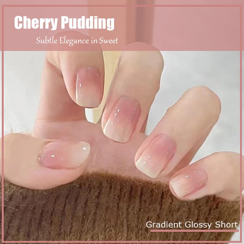 Miniatura 4 de KemyFei - Uñas postizas a presión degradadas brillantes, uñas postizas minimalistas con pegamento de gelatina, reutilizables, 24 unidades, cobertura