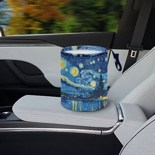 Image of Starry Night Print Portable Car Garbage Bin Collapsible Hanging Portable Dustbin Bin Waste Basket Car Accessories Interior for Car SUV Trucks Universal