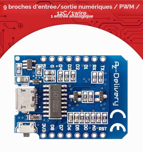 AZDelivery D1 Mini NodeMCU Lua avec ESP8266-12F Module WLAN CH340G Compatible avec Arduino incluant Un E-Book! – vue 4