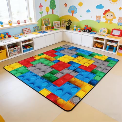 Colorful Toy Area Rug 5x7, 3D Building Blocks Pattern Rug,