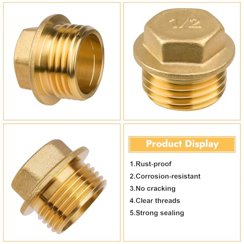 2 Stück 1/2 Messing Stopfen, Blindstopfen Rohr Endkappe 1/2 Zoll Außengewinde, Messing Rohrstopfen mit Gummiring, Endstopfen Verschlussstopfen für Heizung und Trinkwasseranlage