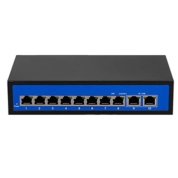 ZWD-8+2BZKN-X 8+2 POE Switch 8 Ethernet Port 2 Uplink Ethernet Port 20G s for IP Camera Wireless AP UK Plug