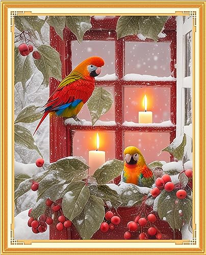 Image of Findvoor Stamped Cross Stitch Kits for Beginners Full Range of Cross Stitching Embroidery Pattern for Adults, 11CT DIY Needlepoint Embroidery Starter Kits-Christmas Bird 15.7x19.7 inch