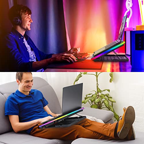 TopMate C12 Laptop Cooling Pad RGB Gaming Notebook Cooler for Desk and Lap Use, Laptop Fan Stand 8 Adjustable Heights with 6 Quiet Fans and Phone Holder, for 15.6-17.3 Inch Laptops -Ice Blue LED Light - Image 7