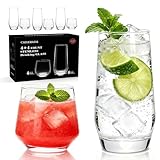 Cadamada Drinking Glasses Set, 4 Highball Glasses 18 oz & 4 Stemless Rocks Glasses 13 oz,Glass Cups,Glassware Sets for Cocktail, Beer, Wine, Whiskey, Water & Juice Drinkware