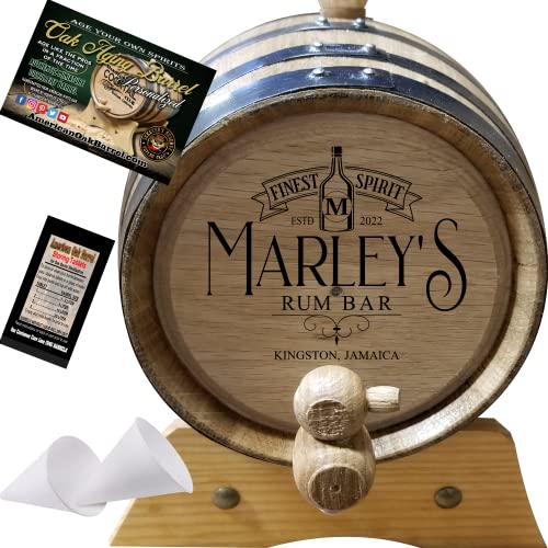 Personalized American Oak Spirit Aging Barrel (210) - Custom Engraved Barrel From Skeeter's Reserve Outlaw Gear - MADE BY American Oak Barrel - (Natural Oak, Black Hoops, 1 Liter)