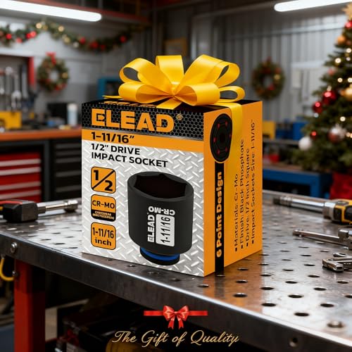 Image of ELEAD 1 /2 inch Drive Deep Impact Socket, 1-11 /16 inch SAE 6 Point 1 /2-inch Drive Impact Axle Nut Sockets, CR-MO Nut Socket Set, Oil Filter Sockets, Tools for Easy Removal of Axle Shaft Nuts