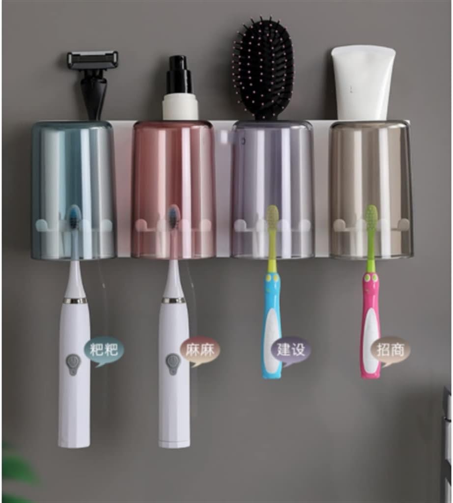 Toothbrush Rack Free Punching Mouthwash Cup Toothbrush Cup Hanging Wall Bathroom Wall-Mounted Shelf Electric Home Hanger