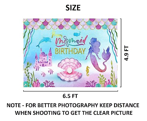 Image of 1 PC Mermaid Theme Backdrop Cloth (6.5Ft X 5Ft) Under Water Sea Animals Backdrop Curtain For Birthday Aqua Theme Birthday Decorations (Pack Of 1, Multicolor), Blue