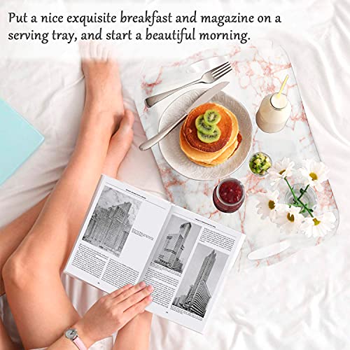 image for Fanqube IAXSEE Large Melamine Serving Tray with Handles, White Marble 