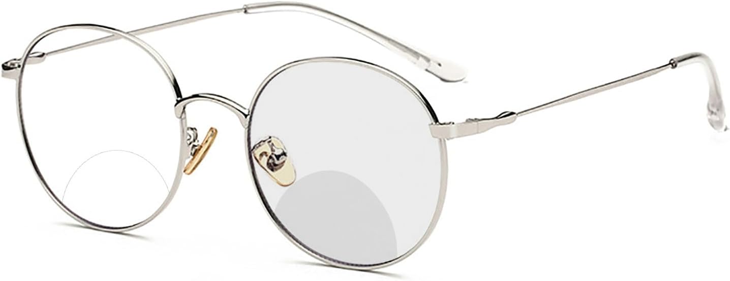 Fashion Round Bifocal Reading Glasses Men Sun Photochromic Metal Frame Transition Presbyopia Female