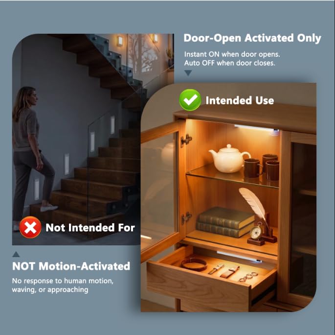 Image of VST Rechargeable Door Activated Under Cabinet Lighting Wireless 3000K | 2 Pack Light 1000mAh Battery Powered Magnetic Ultra-Thin 0.35 inch LED Light Bar with Contact Sensor For Drawer Closet