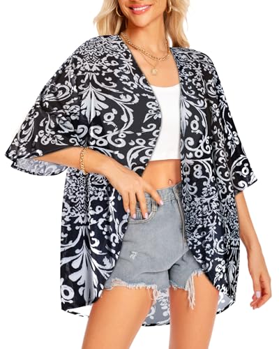 Image of Women Kimono Cardigans Casual Summer Tops Cover up Open Front Floral Print Resort Wear 2026