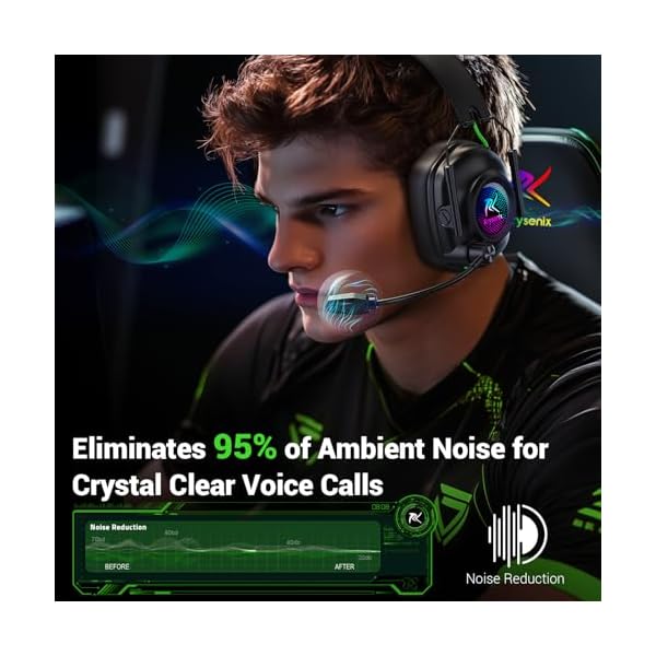 Krysenix Wireless Gaming Headset for PS5, PS4, PC, Switch, Mac, 2.4 GHz Wireless & Bluetooth 5.4 Gaming Headphones with Mic Noise Canceling, Gaming & Music Dual Mode, Foldable, 40H Battery - Image 4