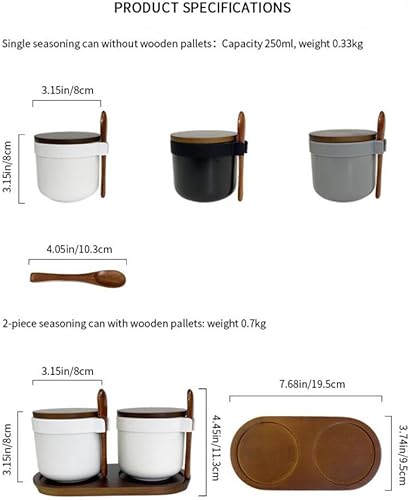 Miniatura 9 de Comeon Recipiente de cerámica para especias de azúcar con tapa de bambú y cuchara, tarro de condimentos de porcelana para la cocina del hogar, 8.54