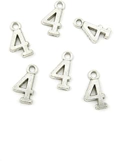 50 Pieces Antique Silver Tone Jewelry Making Charms T0YJ7 Numbers 4 Pendant Ancient Findings Craft Supplies Bulk Lots