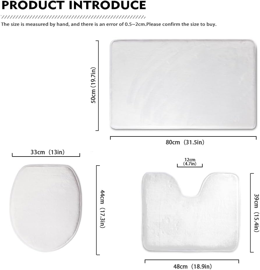 UNICEU Grey White Marble 3 Piece Bathroom Rug Set Includes Bath Rug, Contour Mat and Toilet Lid Cover, Machine Washable, Super Soft Microfiber & Non Slip Bath Rugs with Rubber Backing