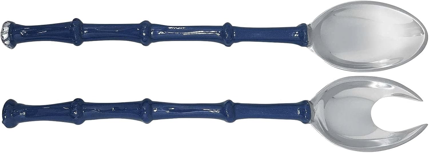 BAMBOO BLUE SALAD SERVERS | BLUE | BRILLANTE | TABLEWARE | SALAD SERVERS | RECYCLED SANDCAST ALUMINUM | HANDMADE IN MEXICO