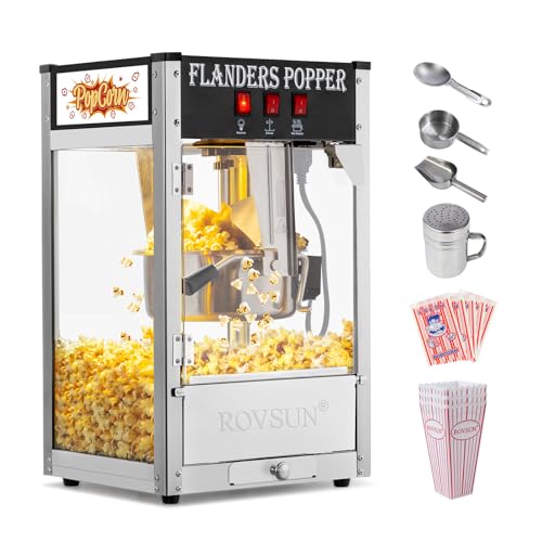 ROVSUN Popcorn Machine with 8 Ounce Kettle Makes Up to 32 Cups, Commercial Popcorn Machine Countertop Popcorn Maker w/Stainless Steel Scoop, Oil Spoon & 3 Popcorn Cups for Home Movie Theater, ETL