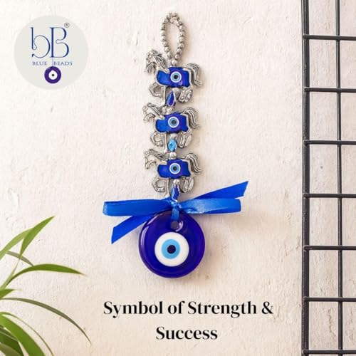 Image of BLUE BEADS Turkish Feng Shui Vastu Blue Glass Evil Eye Hanging /Door Hanging Nazar Batu for Protection and Good Luck - Perfect for Gifting Home or Office (Horse)